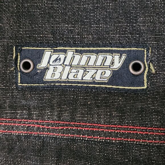 Johnny Blaze Y2K Mens Denim Jacket Brown Red Stitches Cotton Button-Up Logo 2XL - Picture 3 of 9